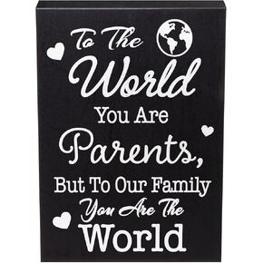 JennyGems Parent Gifts for Anniversary, To the World You Are Parents Wooden Sign, Gift for Parents, Mom and Dad, Shelf Decor and Wall Hanging, Made in USA