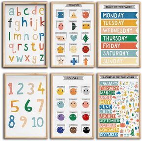 6 Pieces Laminated Educational Preschool Posters for Toddlers,Educational Wall Charts,School classroom Posters,Class decorations for Kindergarten- FISH,BIRDS，MAMMALS，INSECTS,REPTILES，AMPHIBIANS.(No