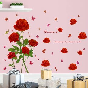 5 Large Tulip Flowers Wall Decals Garden Floral Wall Stickers Watercolor Colorful Tulips Green Plants Leaves Wall Art Vinyl DIY Removable Kids Girls Bedroom Living Room Nursery Home Decoration