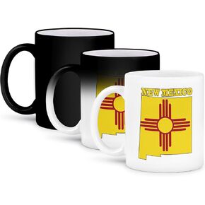 3dRose mug_58751_4 "New Mexico state flag in the outline map and letters for New Mexico" Two Tone Black Mug, 11 oz, Multicolor