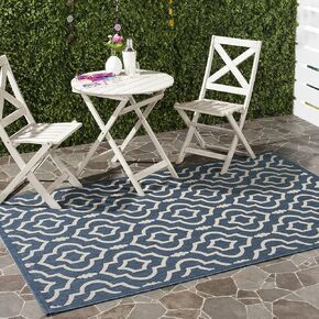 SAFAVIEH Courtyard Collection 6'7" x 9'6" Navy/Beige CY6926 Indoor/ Outdoor Splashproof Easy Scrubbing Patio Backyard Mudroom Area Rug