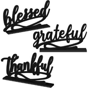 3 Pieces Thanksgiving Fall Letter Table Sign Thankful Grateful Blessed Standing Letter Table Sign Wood Rustic Table Decoration for Farmhouse Thankful Grateful Blessed Decor for Home(Gold) in Kuwait