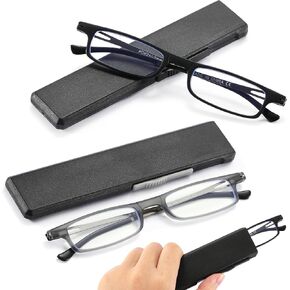 Ultra-thin Folding Reading Glasses Anti Blue Ray, Lightweight TR90 Compact Readers with Flat Case for Men Women 2 PCS