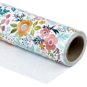 WRAPAHOLIC Reversible Wrapping Paper - Mini Roll - 17 Inch X 33 Feet - Beautiful Purple Floral Design for Wedding, Party, Birthday, Holiday, Baby Shower