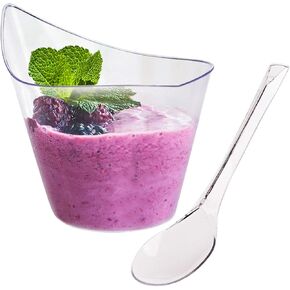 Tosnail 75 Pack 7 Ounce Clear Plastic Dessert Cups with 75 Pieces Clear Plastic Tasting Spoons