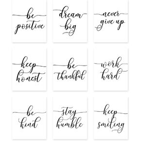 HPNIUB Unframed Inspirational Quote Art Painting,Work Hard,Be Kind,Stay Humble,Keep Smiling Art Print Set of 4 (8"X10" Motivational Phrases Wall Art for Office or Living Room Home Wall Decor