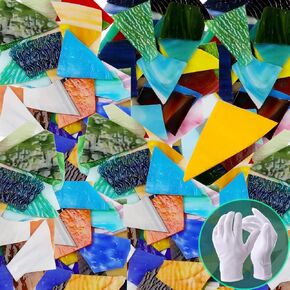 Yisau Stained Glass Mosaic Glass Tiles Crafts, Bulk Assorted Colors and Shapes Mosaic Stained Glass Pieces for Home Decoration or DIY - 32 Ounce
