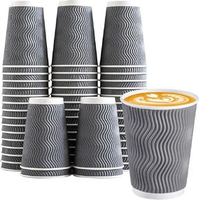 Lamosi 12 oz Insulated Coffee Cups Disposable - 50 Count Blue Paper Coffee Cups No Lids 12oz, Corrugated Ripple Wall Design for Hot Cold Drinks