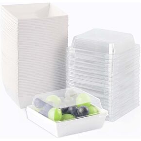 50 Pack Charcuterie Boxes with Clear Lids, 4 Inches Pink Dessert Boxes To Go Disposable Mini Charcuterie Boxes for Cookie, Sandwich, Strawberry, Cupcake, Macaron, Cake Slice