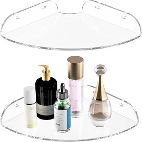 7x7 Inch Corner Shelf Wall Mount Set of 2, Acrylic Corner Floating Shelves, Clear Corner Wall Organizer Shelf for Bathroom, Kitchen, Bedroom, Living Room, Dining Room, Office