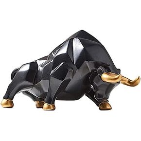 Bull Statue Abstract Bull Sculpture Resin Wolf Figurine Animal Wildlife Ornaments for Living Room Bedroom Office Cabinets - Black S Head Down