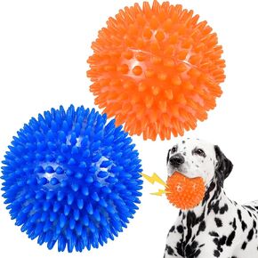 Ousiya Dog Balls 4.5" Squeaky Dog Toys Spikey Dog Ball for Aggressive Chewers Heavy Duty Teething Large Medium Durable Dogs Balls (4 Pack)