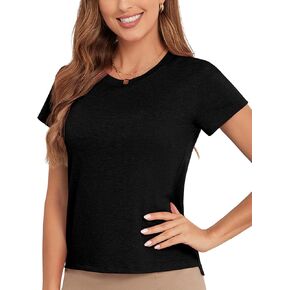 Women Crewneck T-Shirt Short Sleeve Soft Top Soft Casual Outfits Fashion Clothes with High-Low Hemline