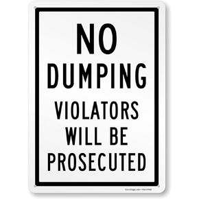 SmartSign No Dumping Violators Will Be Prosecuted Sign - 2 Pack, 18 x 12 inch, 2mm Aluminum Composite, Pre-Drilled Holes, Black and White, Made in USA