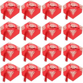 KESYOO Cake Container 20Pcs Chinese Wedding Boxes Retro Hollow Candy Boxes with Tassel Red Cookie Boxes for Wedding Birthday Party Favors (M) Bridal Shower