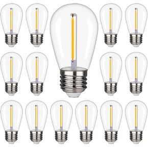 Waterproof Shatterproof S14 LED Bulb,String Light Bulbs 1W Equal to 10W Incandescent, Outdoor String S14 Replacement Light Bulbs,Suitable for patio, gardens,Room.Warm White 2200K, E26,120V(15PACK)
