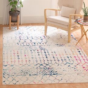 SAFAVIEH Tulum Collection 5' Square Ivory/Blue TUL270C Moroccan Boho Distressed Non-Shedding Living Room Bedroom Area Rug