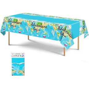 Adventure World Awaits Map Plastic Tablecloth - 2pcs 54*108" Travel Themed Table Decorations Supplies Bon Voyage Disposable Rectangle Table Cover for Baby Shower Birthday Graduation Retirement