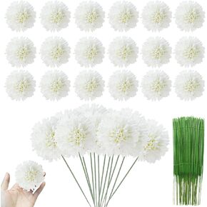 HinyoCo 30 Pcs Artificial Chrysanthemums Heads Ball Flowers，Silk Chrysanthemum Ball Bouquet White Bouquets Hydrangea for Home Office Coffee House Parties and Wedding (Light Blue)