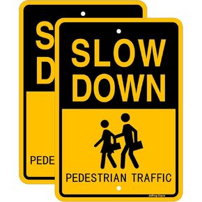 Joffreg Slow Down Pedestrian Traffic Sign,17 x12 Inches,Reflective Aluminum,UV Printed,Weather Resistant,Waterproof,Durable Ink,Easy to Mount,Outdoor Use(2 Pack)