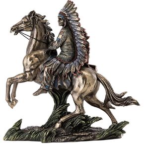 Top Collection Chief Sitting Bull on Horseback Statue - Native American Sculpture with Beautiful Headdress in Premium Cold Cast Bronze- 10.75-Inch Collectible Indigenous Warrior Figurine