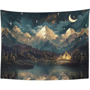 Nesphy نسيج جمالي لغرفة النوم، طبيعة شجرة الجبل القمر والنجوم مشهد النهر نسيج الجدار ديكور المنزل الجدار شنقا لغرفة المعيشة غرفة النوم النوم 50x60 بوصة in Kuwait