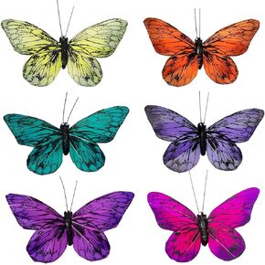 YCHTEWY-Feather Fake Butterfly for Craft Decoration Set of 12 with Wire Wedding Home Flower Pot Christmas Party Spring Home Decor Floral in Kuwait