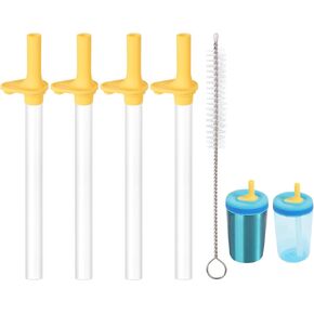 4pcs Replacement Straws with Bite Valve for Zak Designs Kelso 15 oz, with 1 Cleaning Brush Reusable Kids Cup Replacement Straws Accessory for Zak, BPA-Free