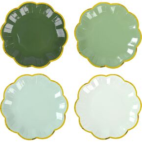 Sage Green Party Plates Gradient Green Dessert Paper Plates 7inch Gold Foil Scalloped Edge Disposable Cake Plates for Birthday Bridal Baby Shower Wedding Party Supplies (48, Sage Green)