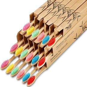 18 Pieces Bamboo Toothbrushes Tooth Brush Natural Bamboo Toothbrushes with BPA-Free Nylon Bristles and Ergonomic Handles in Individually Packaged(Null)