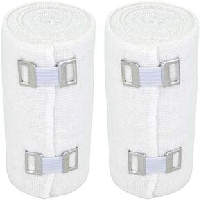 Premium Elastic Bandage Wrap (2" Wide, 2 Pack) - Made of USA Grown Soft Woven Cotton - Metal Clip Fasteners - GT Latex Free Hypoallergenic Compression Roll for Sprains & Injuries