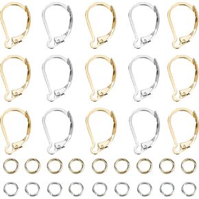 CREATCABIN 1 Box 6Pcs Butterfly Cubic Zirconia Leverback Earring Findings with Loop Real 18K Gold Plated Brass Earring Hooks French Earwires with 12Pcs Jump Rings 18.5x11mm for DIY Earring Making