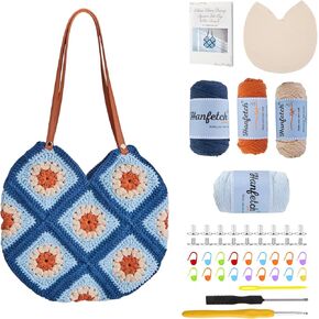 مجموعة Hanfetch Crochet للمبتدئين المتقدمين أو المتوسطين، فيديو تعليمي خطوة بخطوة ودليل تفصيلي لتعليمات لوازم الأعمال اليدوية للبالغين والأطفال مع مجموعة كاملة لحقيبة الجدة المربعة in Kuwait