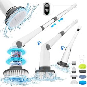 Electric Spin Scrubber, Cordless IPX7 Waterproof Power Spin Scrubber with Long Handle,101 lbs Torque Shower Scrubber with 9 Brush Heads, 2 Speed Mode 3 Adjustable Angles for Cleaning for Bathroom Tile