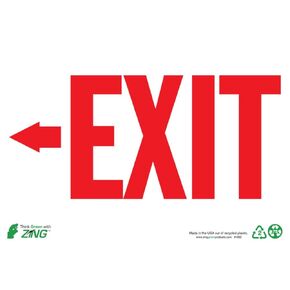 Zing Green Products 1082A Recycled Aluminum "Exit with Left Arrow" Safety Sign, Red on White, 10" Length, 7" Width