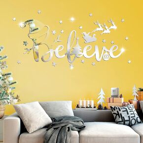 Christmas Wall Decal Acrylic Mirror Wall Sticker Snowman Self Adhesive Window Sticker Decorative Window Cling Holiday Wall Decal for DIY Home Wall Bedroom Living Room Party Decoration (Gold)