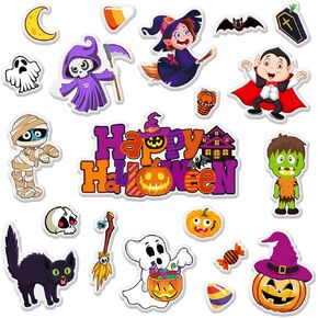Whaline 40Pcs Halloween Thick Gel Clings Witch Black Cat Pumpkin Ghost Window Gel Decals Stickers Reusable Funny Cartoon Window Clings for Halloween Home Classroom Window Decals Party Supplies Gift