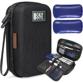Insulin Cooler Travel Case TSA Approved, Temperature Display Travel Medicine Organizer, Refrigerated Medicine Travel Case Patent Pending, Travel Medicine Kit with 2 Reusable Ice Packs (Blue)