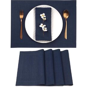 D'Moksha Homes Linen Placemats Set of 4-100% Pure Linen Silver Grey Placemats 14 x 19 Inch - Washable Silver Grey Placemats