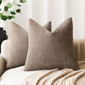 Foindtower Pack of 2 Soft Textured Throw Decorative Pillow Covers Square Accent Solid Cushion Cover Cozy Farmhouse Pillow Case with Zippe for Couch Sofa Bed Living Room 20x20 Inch, Bronze
