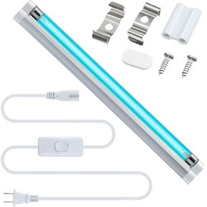 Qualirey UV Light with Ozone, Double Germicidal, 110V UVC Germicidal Lamp with ON/Off Switch Cord and Plug, 254nm Wavelength UVC Light with Connector and Screw Tools for Closet Shoe Cabinet(8 W)