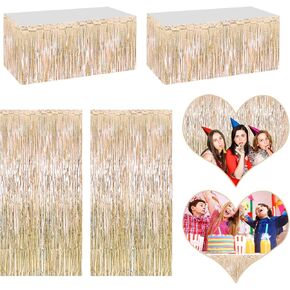 4P Metallic Foil Fringe Tinsel Table Skirts for Rectangle Tables Backdrop Banner Streamer Garland Curtains for Parade Floats Wedding Graduation Anniversary Birthday Parties Decoration(Red Silver)