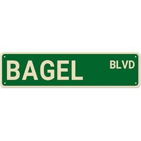 Bagel BLVD Street Sign, Bagel Sign Bagel Decor Bagel Lover Gift, Funny Wall Decor for Home/Garden/Kitchen, Quality Metal Signs 16x4 Inch