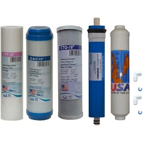 5 Stage Reverse Osmosis Replacement Filter Set with 75 GPD Membrane, Inline Carbon postfilrer (USA Made) and QC Fitting