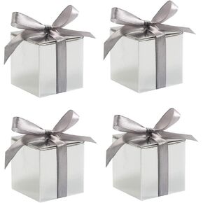KUPOO 50PCS Favor Boxes,Candy Boxes 3x3x3 Inches Gift Boxes with Ribbons for Wedding Baby Shower Decorations Birthday Party Supplies (Gold)