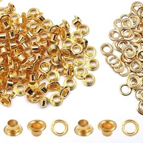 Litoexpe 1/8 Inch (3mm) ID Grommets Eyelets, 200 Pieces Metal Grommet Kit Hole Self Backing Eyelet for Repairing Canvas, Clothes, Leather (Brass)