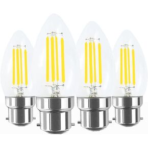 4W B22 Bayonet LED Filament Candle Light Bulb,2700K Warm White 400LM,C35 Shape Bullet Top,40W Incandescent Equivalent,Non-dimmable,4 Pack