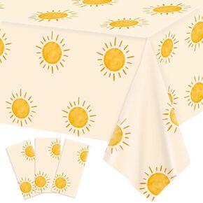 Oigco 3Pcs Boho Sun Birthday Party Tablecloths First Trip Around The Sun Party Decorations Disposable Plastic Table Covers Boho Baby Shower Supplies, 54 x 108 Inches