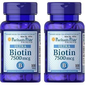 Puritan's Pride Biotin 7500 mcg، دعم صحي للشعر، عدد 100، عدد 100 (عبوة من قطعة واحدة)