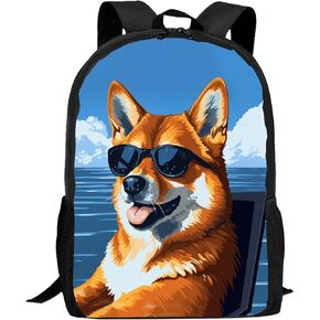 FREE LION Kids Cute Dog Backpack for Boys Girls Cool Shiba Inu on Beach Hawaiian Style Bookbags Elementary Middle High School Bag Large Capacity Backpack for School & Travel, 17 inches